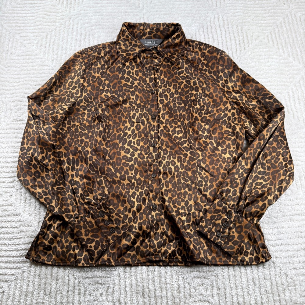 GEORGE Shirt Women's M 8/10 Leopard Print Button Y2K Work Office Wild Statement